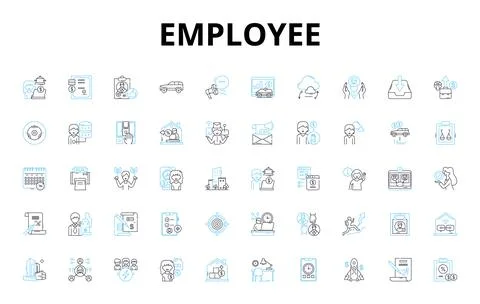 Employee linear icons set. Valued, Productive, Hardworking, Dedicated, Punctual Stock Illustration