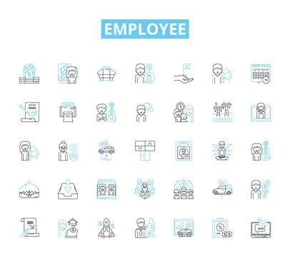 Employee linear icons set. Valued, Productive, Hardworking, Dedicated, Punctual Stock Illustration