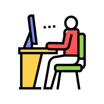 Employee looking on computer screen color icon vector illustration Stock Illustration