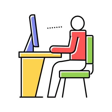 Employee looking on computer screen color icon vector illustration 스톡 일러스트