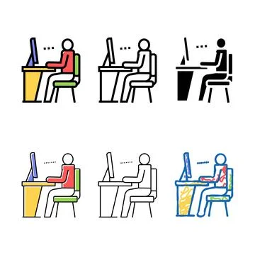 Employee looking on computer screen color icon vector types 스톡 일러스트
