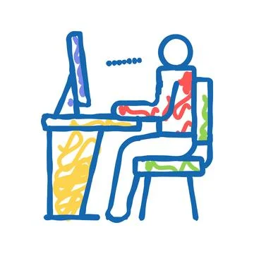 Employee looking on computer screen icon doodle illustration Stock Illustration