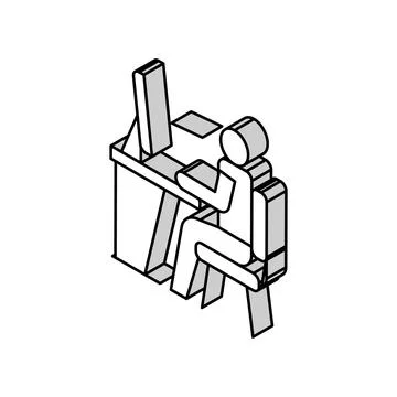 Employee looking on computer screen isometric icon vector illustration Illustrazione stock