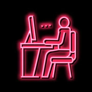 Employee looking on computer screen neon glow icon illustration Stock Illustration