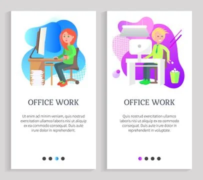 Employee in Office, Work with Computer Vector Illustrazione stock