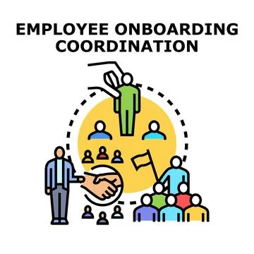 Employee onboarding coordination creating integrated team members Stock Illustration