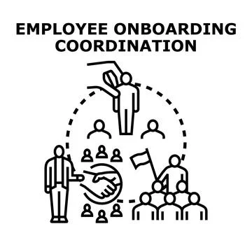 Employee onboarding coordination creating integrated team members Stock Illustration