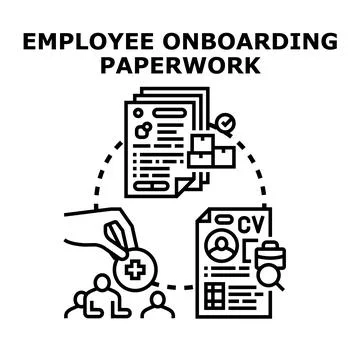 Employee onboarding process paperwork and job application Stock Illustration