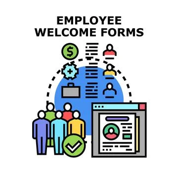 Employee onboarding process with welcome forms management Illustrazione stock