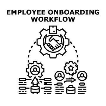 Employee onboarding workflow concept with process steps Stock Illustration