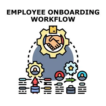 Employee onboarding workflow concept with process steps Иллюстрация