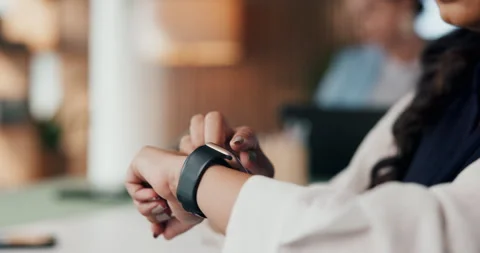Employee, online and hands with smart watch, office and time management for pr Stock Footage 331053900