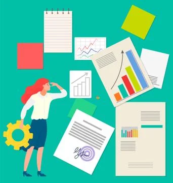 Employee Paperwork, Data Analysis, Document Vector Illustrazione stock