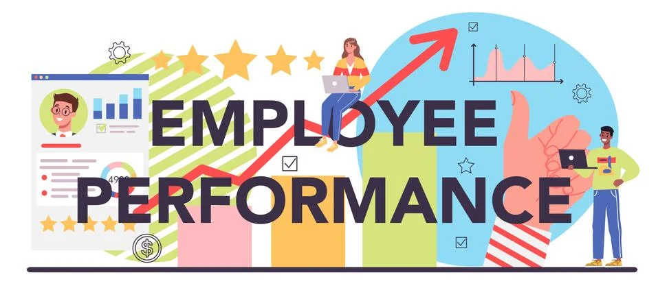 Employee performance typographic header. KPI, testing form and report Stock Illustration