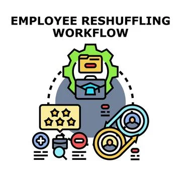 Employee reshuffling workflow management improving internal processes Stock Illustration