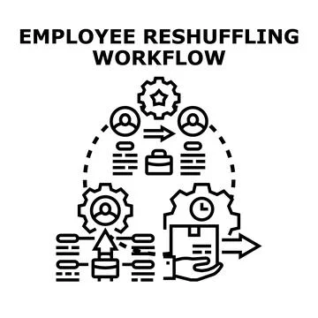 Employee reshuffling workflow process managing business organization Stockillustratie