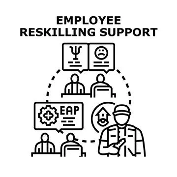 Employee reskilling support program offering career development Illustrazione stock