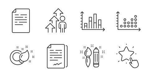 Employee result, Dot plot and Paint brush icons set. Document signature Ilustración de archivo