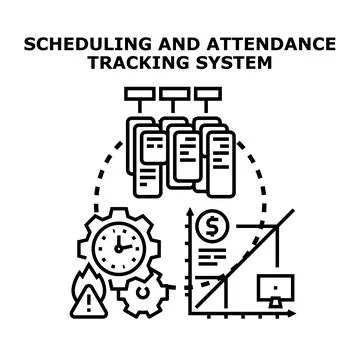Employee scheduling and attendance tracking system concept Stock Illustration