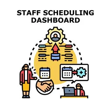 Employee scheduling dashboard preparing work assignments and roles イラスト素材
