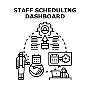 Employee scheduling dashboard preparing work assignments and roles Stock Illustration