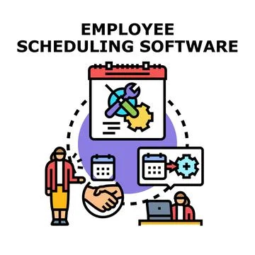 Employee scheduling software planning work time management Stock Illustration