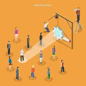 Employee search flat isometric vector concept. Stock Illustration