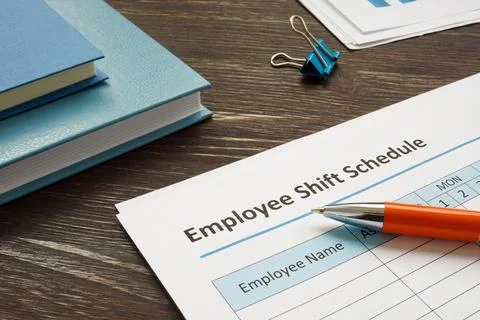 Employee shift schedule for work and pen. Stock Photos
