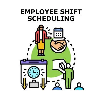 Employee shift scheduling system planning work organization Stock Illustration