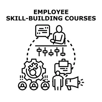 Employee skill building courses improving knowledge and training Stock Illustration