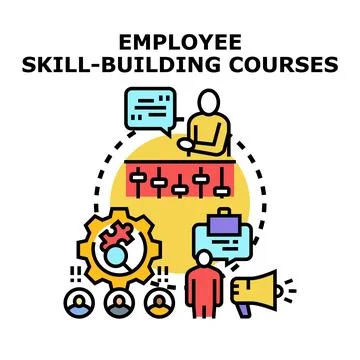 Employee skill building courses improving knowledge and training Stock Illustration