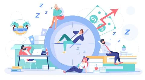 Employee sleeping procrastinating at workplace Stock Illustration