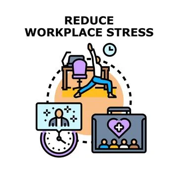 Employee stretching at desk reducing workplace tension Stock Illustration