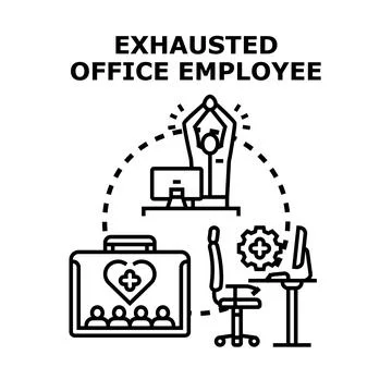 Employee stretching at work suffering professional burnout Stock Illustration