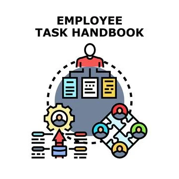 Employee task handbook guiding team members completing projects Stock Illustration