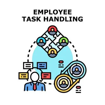 Employee task handling and teamwork management process Stock Illustration