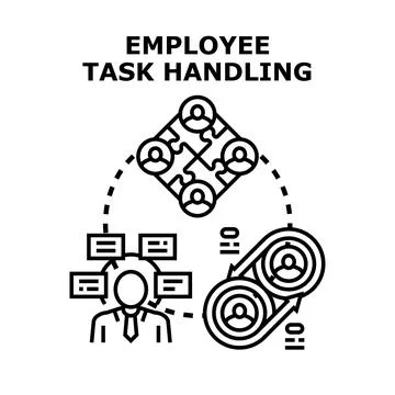 Employee task handling and teamwork management process 스톡 일러스트