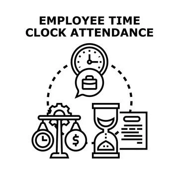 Employee time clock attendance managing work hours Ilustração Stock