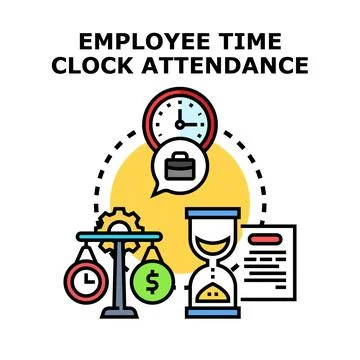 Employee time clock attendance managing work hours Stock Illustration