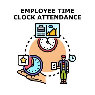 Employee time clock attendance tracking system process Stock Illustration