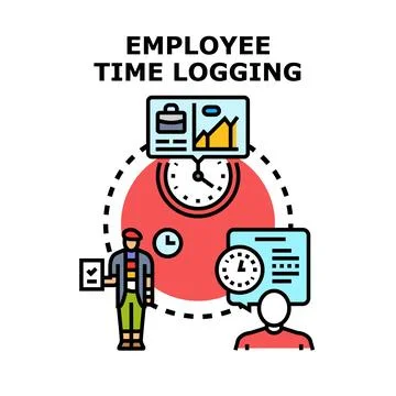 Employee time logging system tracking work hours and productivity Stock Illustration