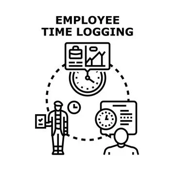 Employee time logging system tracking work hours and productivity Stock Illustration