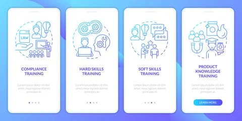 Employee training programs types blue gradient onboarding mobile app screen イラスト素材