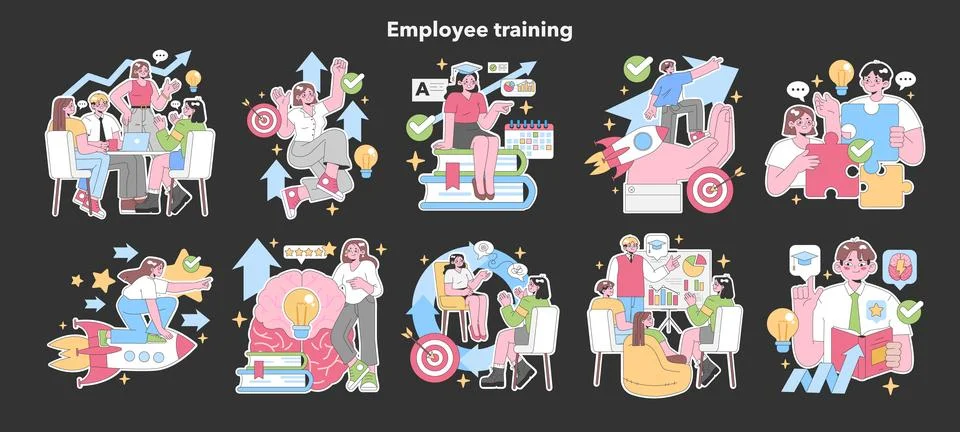 Employee training set. Flat vector illustration. イラスト素材