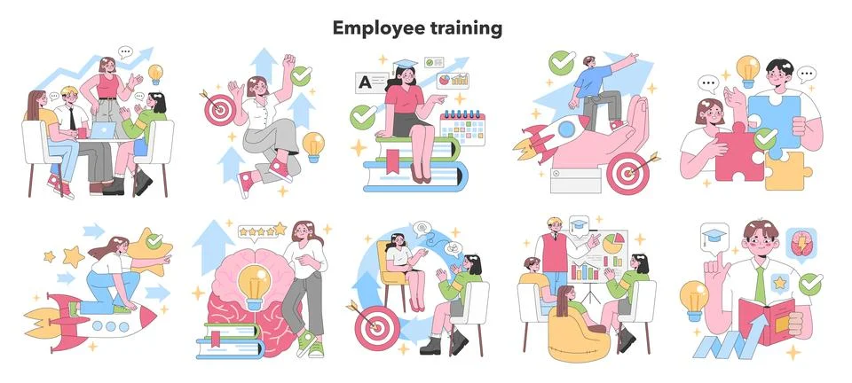 Employee training set. Flat vector illustration. Stockillustratie