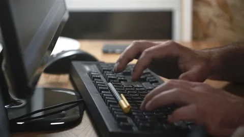 Employee typed on the keyboard the text at the computer Stock Footage 81668595