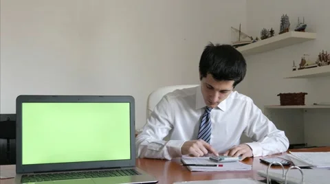 Employee uses for customer counting calculator Stock Footage 62190106