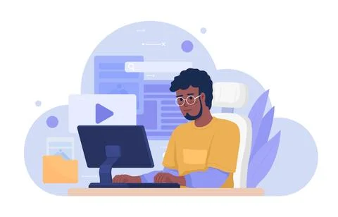 Employee using cloud storage 2D vector isolated illustration Illustrazione stock