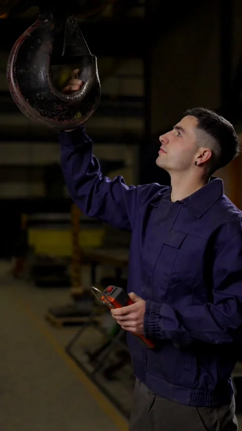 Employee using crane in a factory Stock Footage 266184527