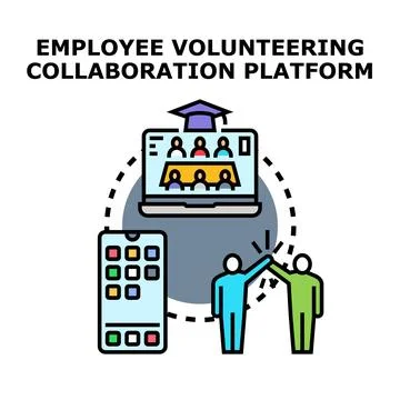 Employee volunteering collaboration platform linking workers remotely Stock Illustration
